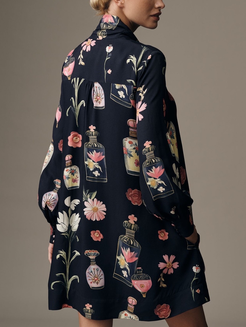 Maeve - The Caroline Long-Sleeve Tie-Neck Mini Dress - Picture 3 of 9